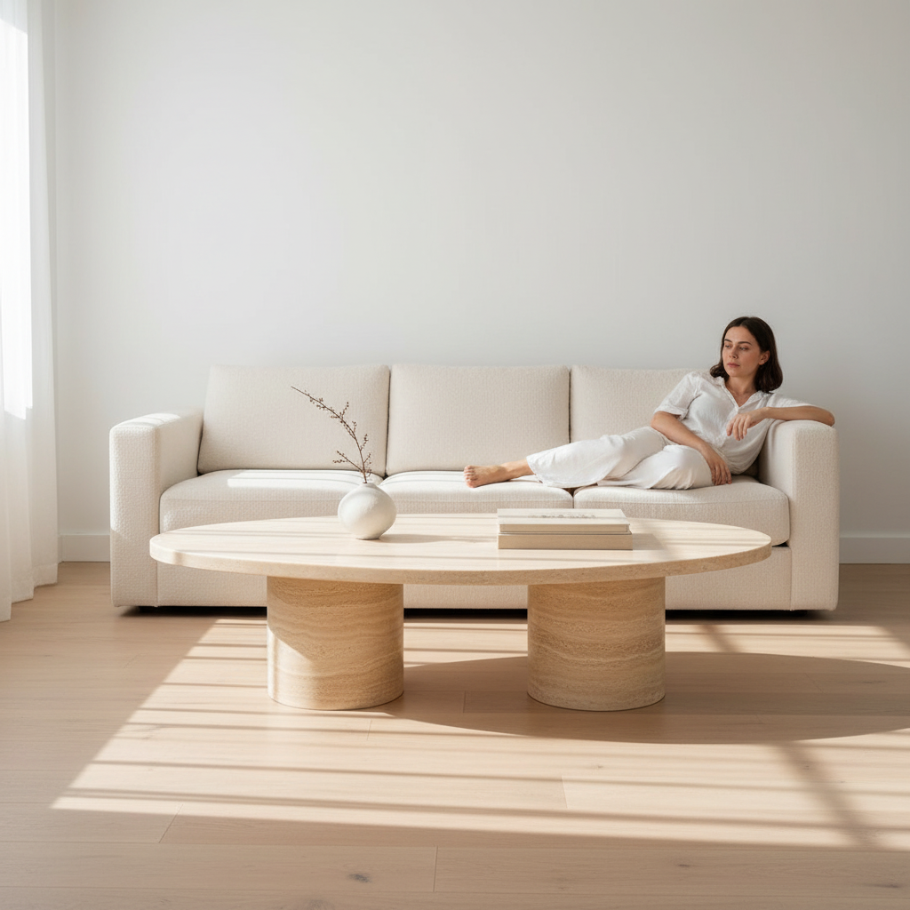 Clio Art Deco Coffee Table, Oval, Marble