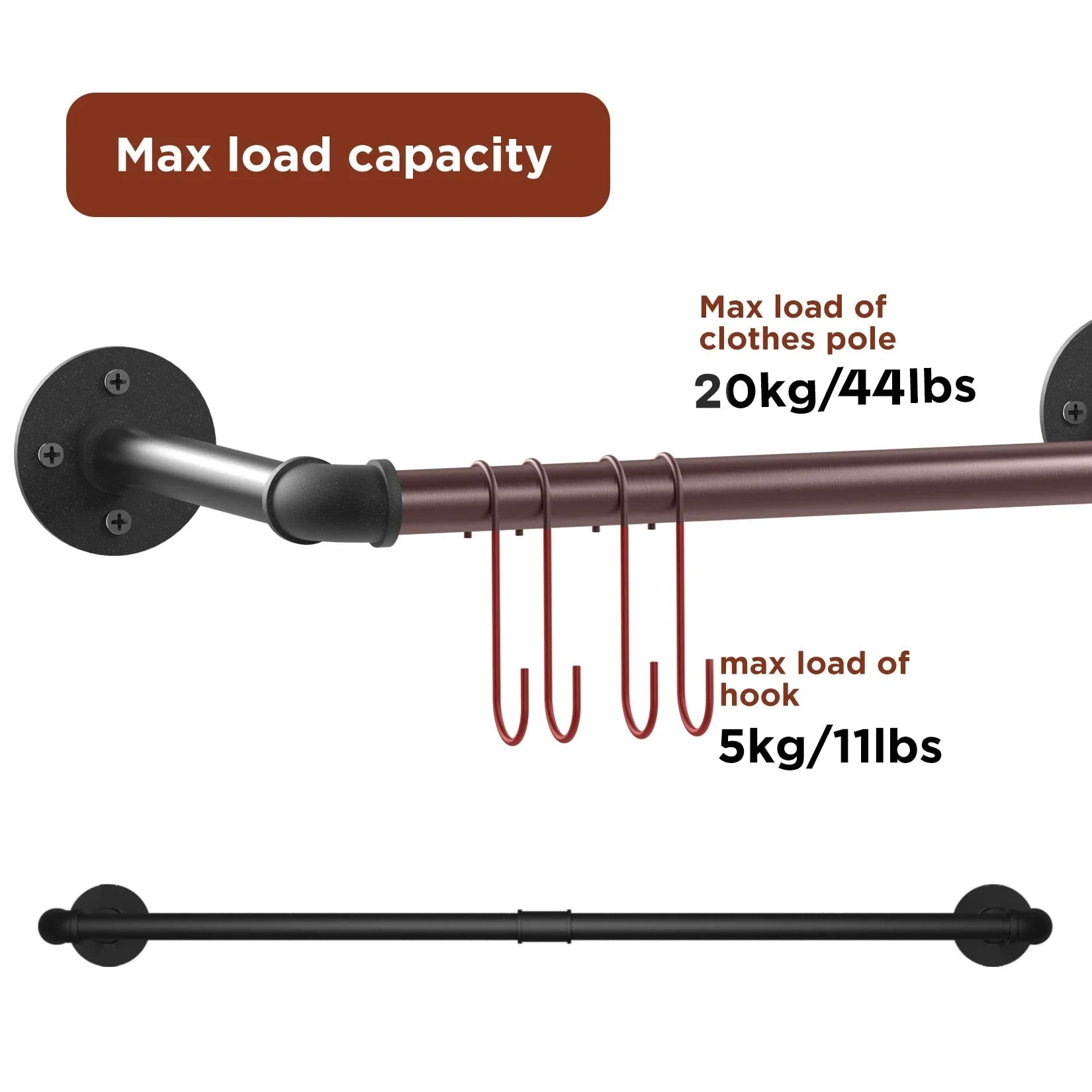 Clothes Rack Clothes Hanger Pole, Garment Bar, Closet Organizer, Garment Hanging Rod, Super Strong Bearing Metal Pipe, 2X
