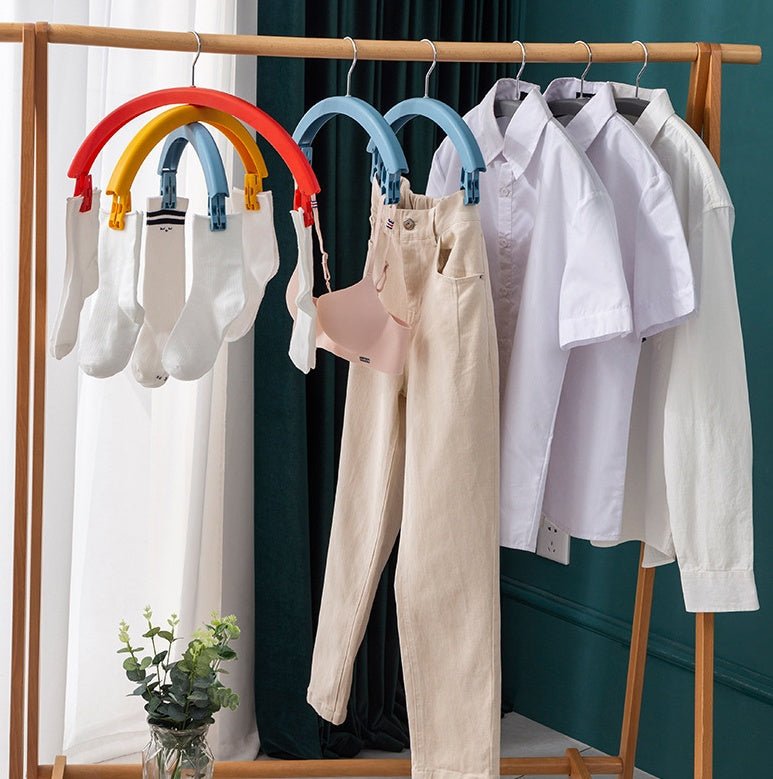 Clothes Rack Creative Rainbow Rotating Racks Multifunctional Three - layer Bed Sheet Drying Rack Clothes Hanger With Pants Clip