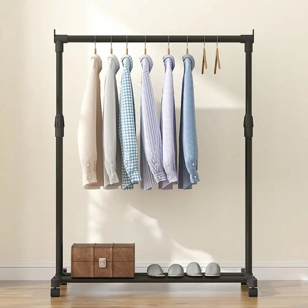 Clothes Rack With Wheels Metal Telescopic Adjustable Laundry Shop Living Room Bedroom Garment Rack Heavy - duty Standing Hanger