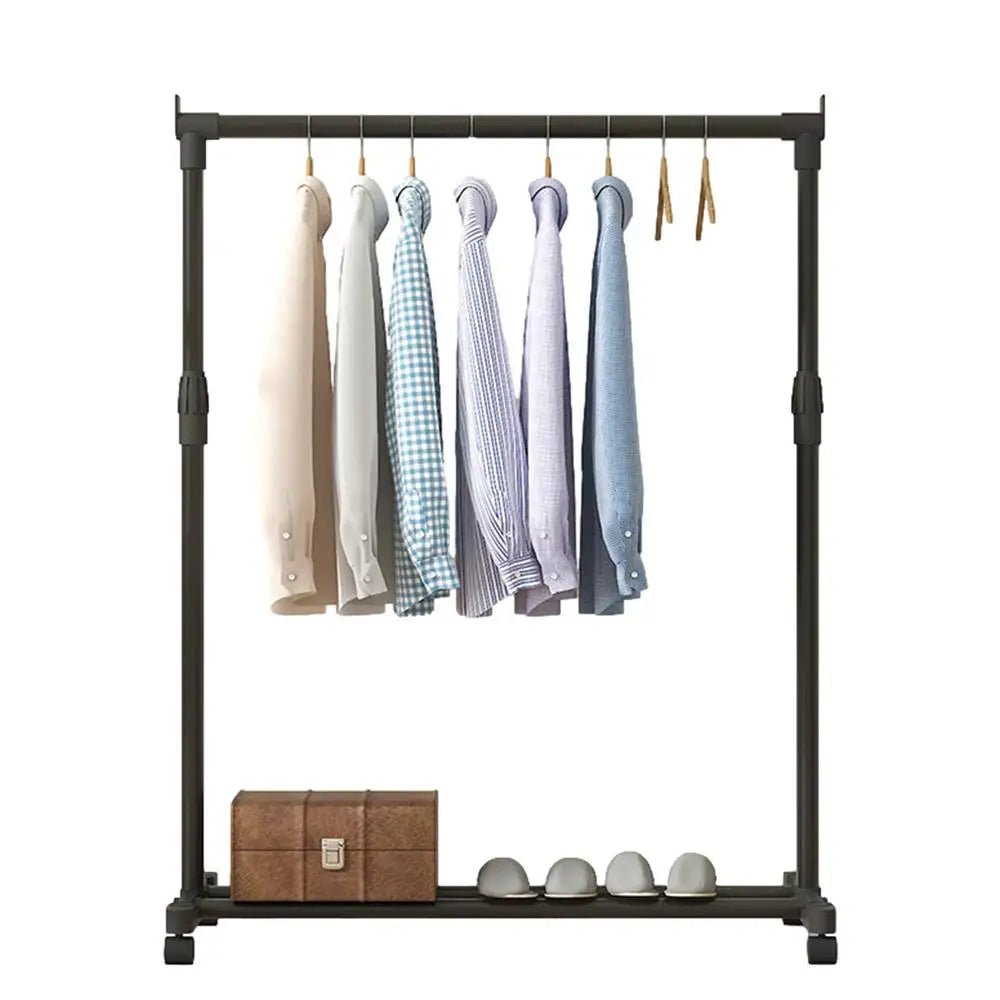 Clothes Rack With Wheels Metal Telescopic Adjustable Laundry Shop Living Room Bedroom Garment Rack Heavy - duty Standing Hanger