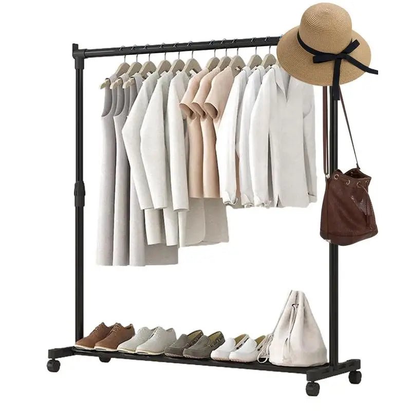 Clothes Rack With Wheels Metal Telescopic Adjustable Laundry Shop Living Room Bedroom Garment Rack Heavy - duty Standing Hanger