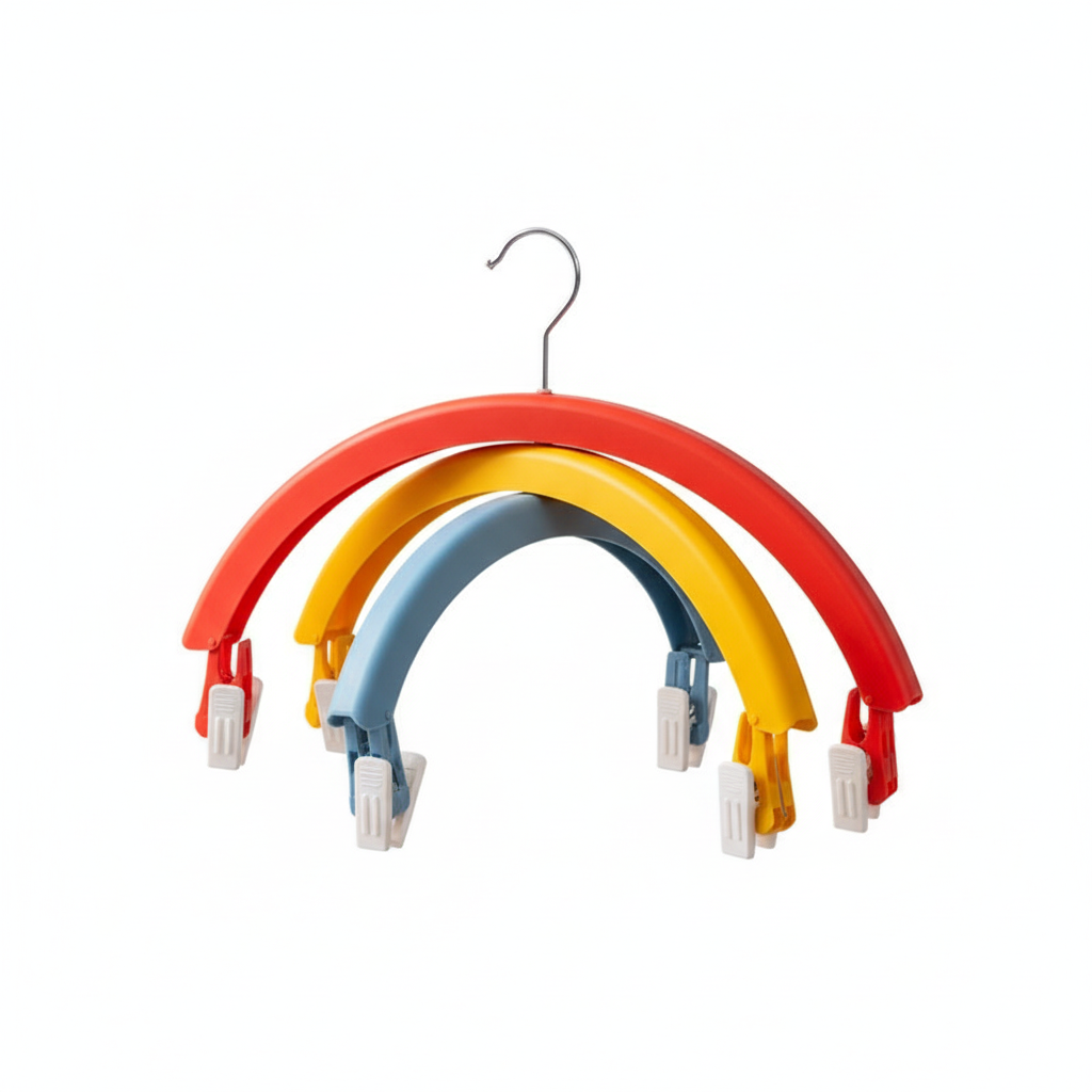 Clothes Rack Creative Rainbow Rotating Racks Multifunctional Three-layer Bed Sheet Drying Rack Clothes Hanger With Pants Clip