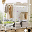 Coat Rack Movable Double Tier - Floor Standing Clothes Rail with Wheels for Bedroom Storage
