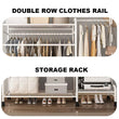 Coat Rack Movable Double Tier - Floor Standing Clothes Rail with Wheels for Bedroom Storage