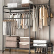 Coat Rack Movable Double Tier - Floor Standing Clothes Rail with Wheels for Bedroom Storage