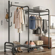 Coat Rack Movable Double Tier - Floor Standing Clothes Rail with Wheels for Bedroom Storage