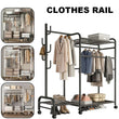 Coat Rack Movable Double Tier - Floor Standing Clothes Rail with Wheels for Bedroom Storage