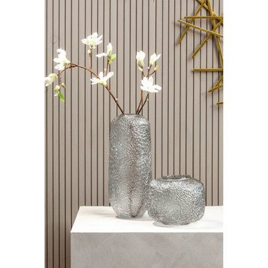 Colbie Small Embossed Grey Glass Vase