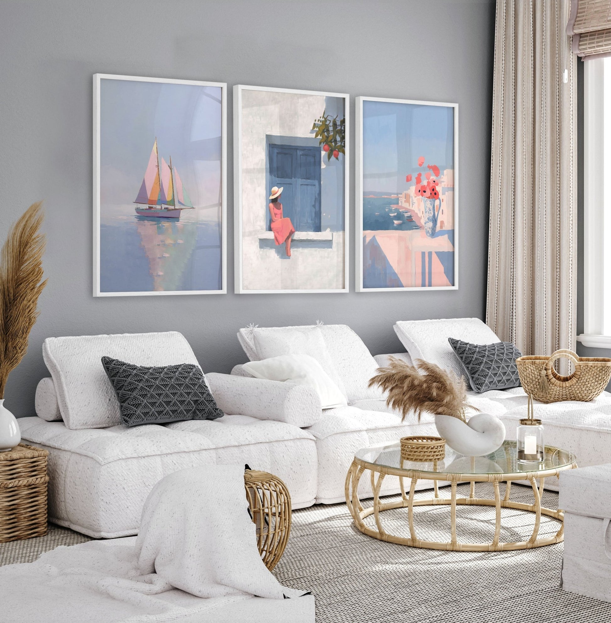 Colorful Living Room Walls | Set of 3 Italian Lifestyle Wall art Prints