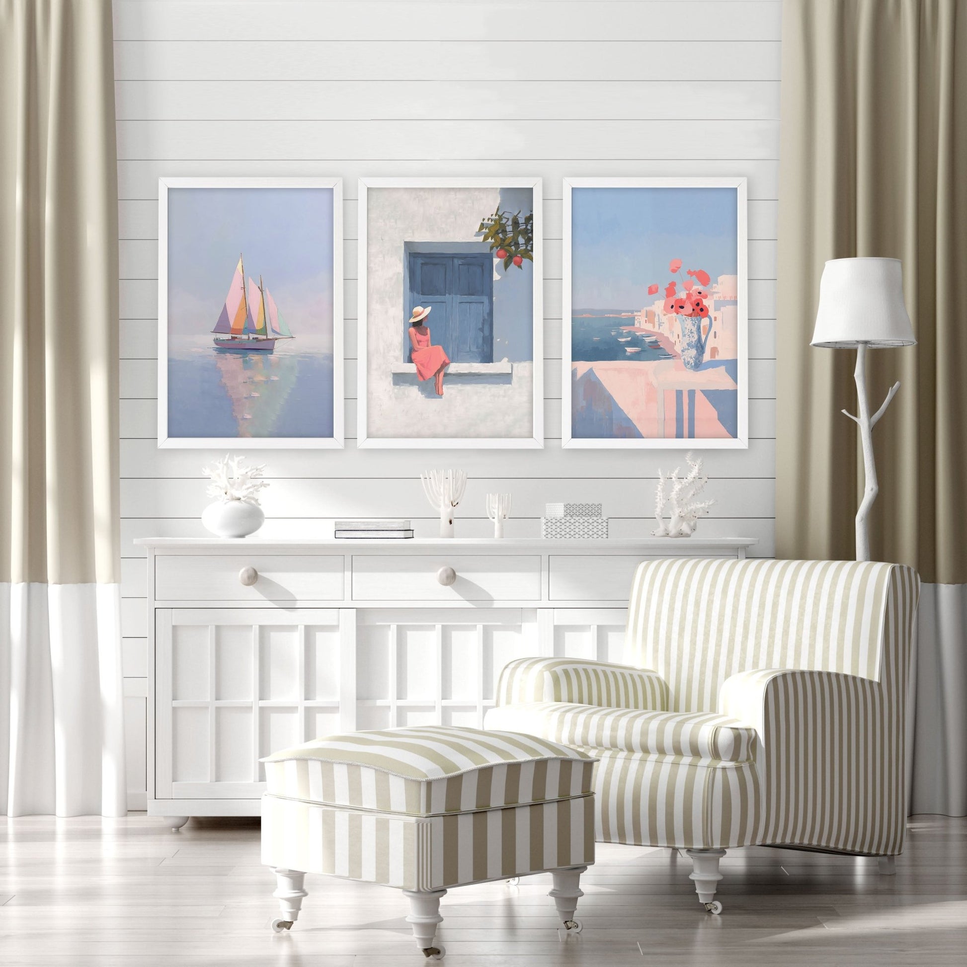 Colorful Living Room Walls | Set of 3 Italian Lifestyle Wall art Prints