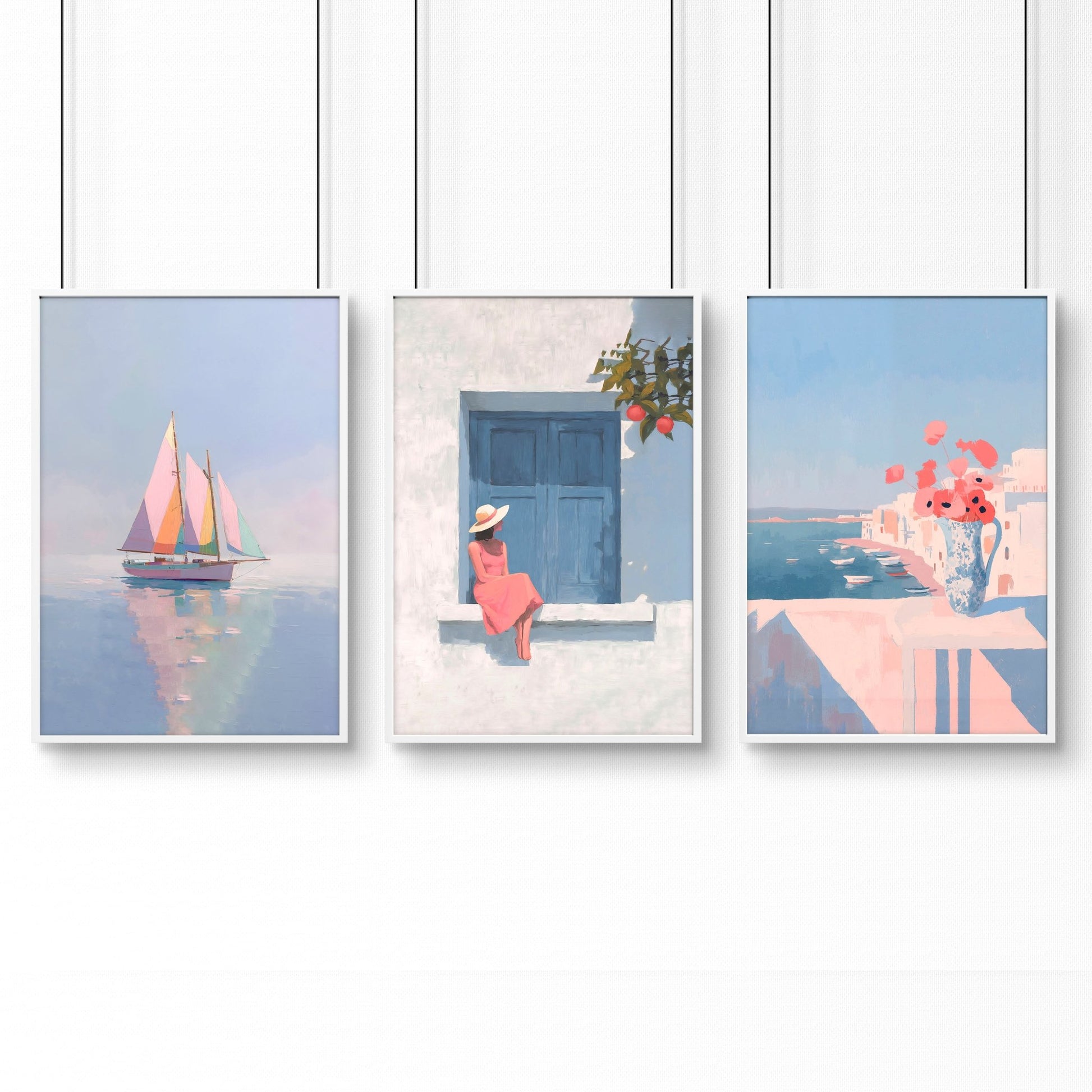 Colorful Living Room Walls | Set of 3 Italian Lifestyle Wall art Prints