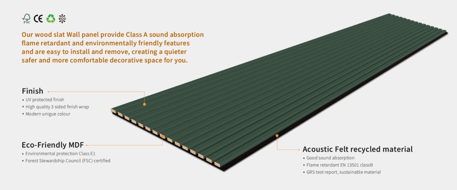 Coloured Acoustic Slatted Wall Panels