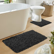 Como 2 Piece Black Bath Mat & Pedestal Set Non - Slip Super Absorbent Cotton Bathroom Mats