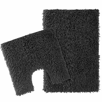 Como 2 Piece Black Bath Mat & Pedestal Set Non - Slip Super Absorbent Cotton Bathroom Mats
