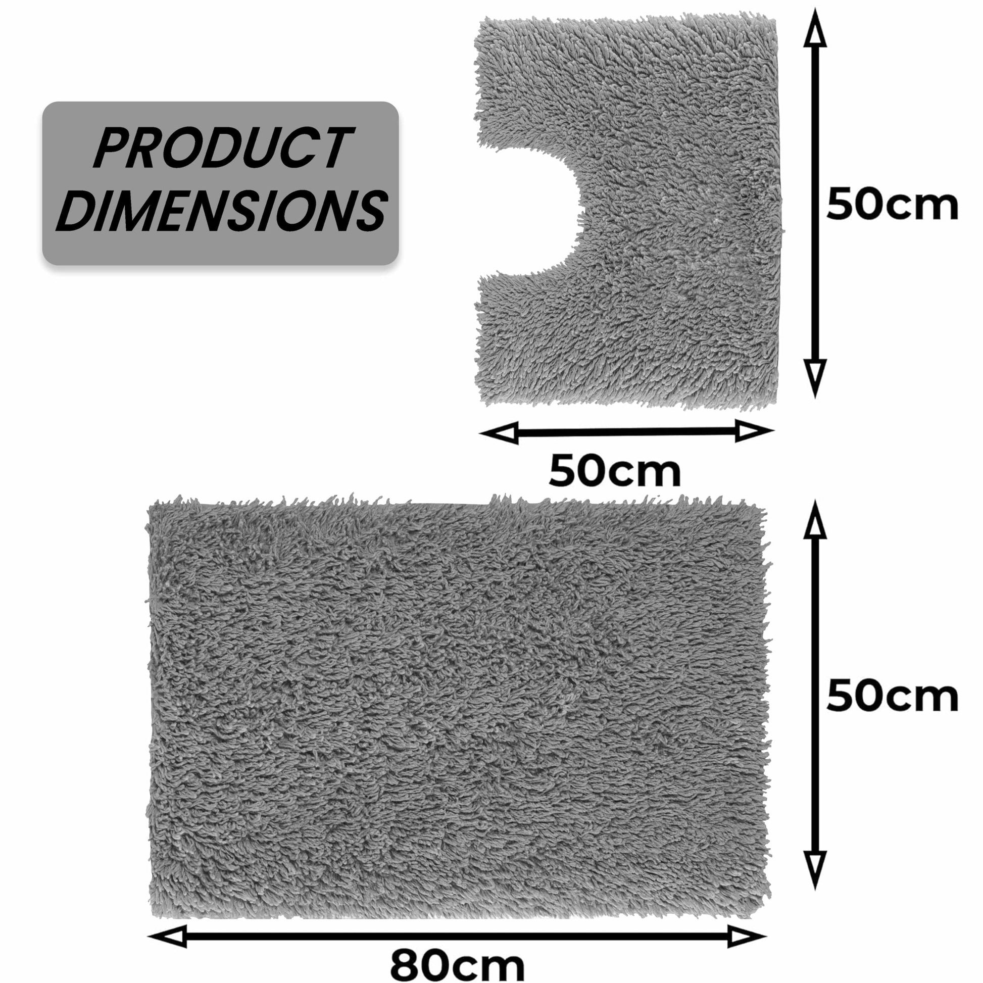 Como 2 Piece Grey Bath Mat & Pedestal Set Non - Slip Super Absorbent Cotton Bathroom Mats