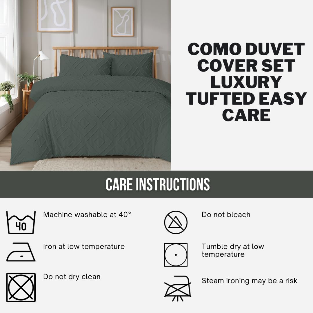 Como Tufted Duvet Cover Set with Pillowcases Grey Natural White Elegant Easy - Care Bedding Single Double King Sizes