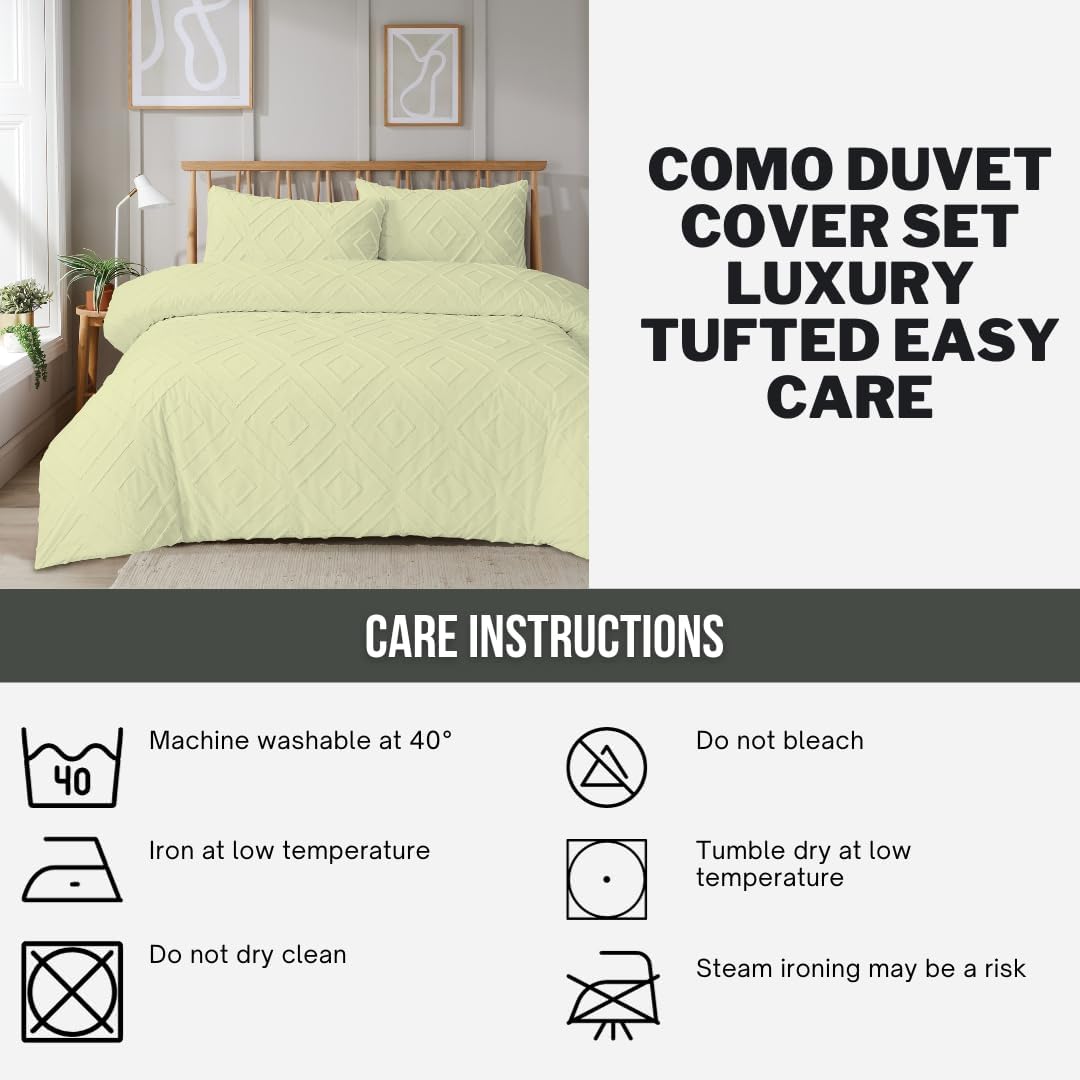 Como Tufted Duvet Cover Set with Pillowcases Grey Natural White Elegant Easy - Care Bedding Single Double King Sizes