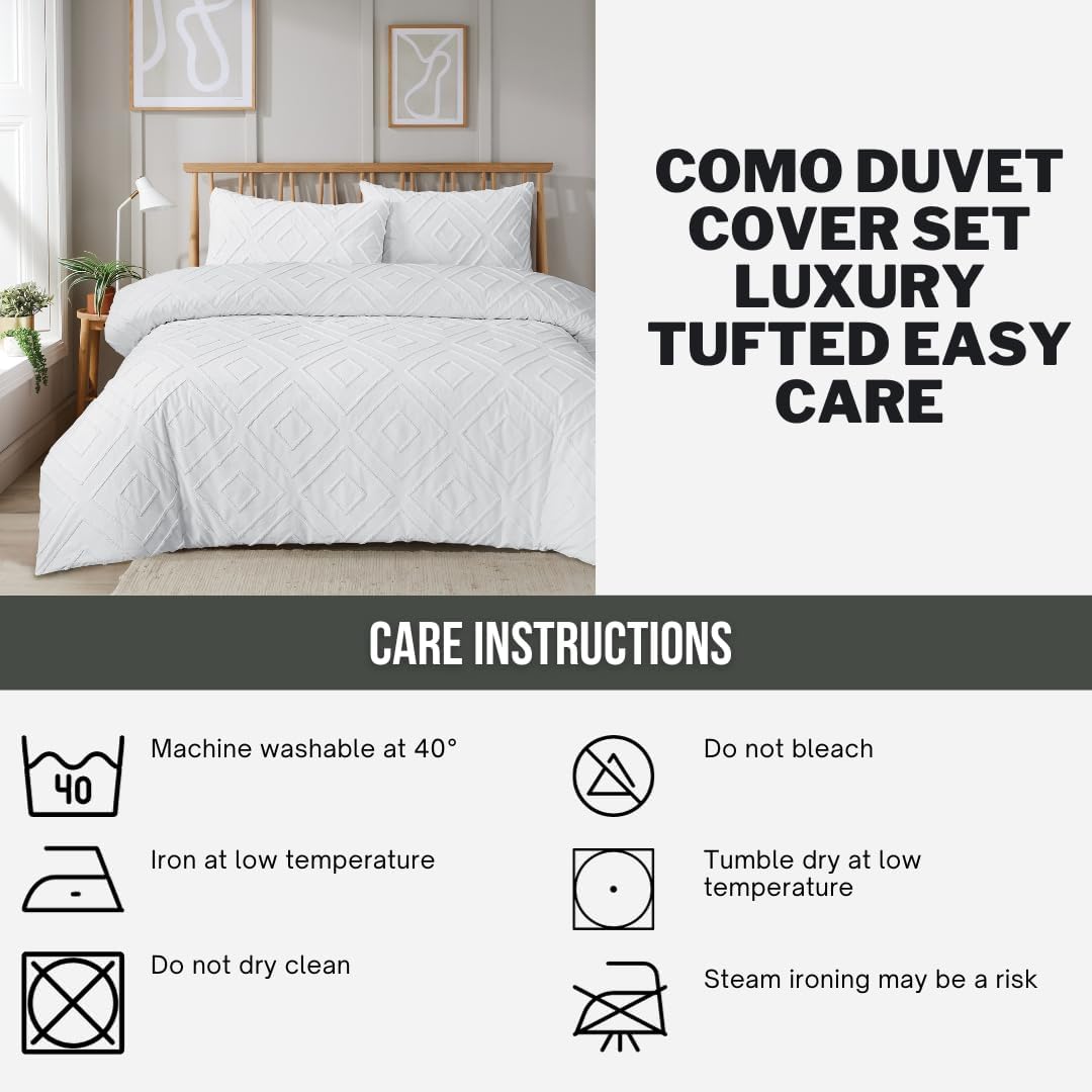 Como Tufted Duvet Cover Set with Pillowcases Grey Natural White Elegant Easy - Care Bedding Single Double King Sizes