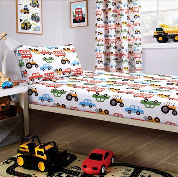 Construction Vehicle Vibrant Kids Duvet Set with Matching Pillowcase Optional Curtains Cotton Blend Bedding for Boys Bedrooms