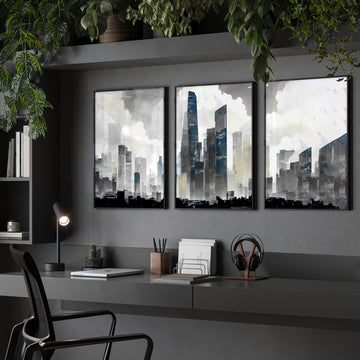 Contemporary Art Wall Decor | Set of 3 Urban Skyscrapers Wall art Prints