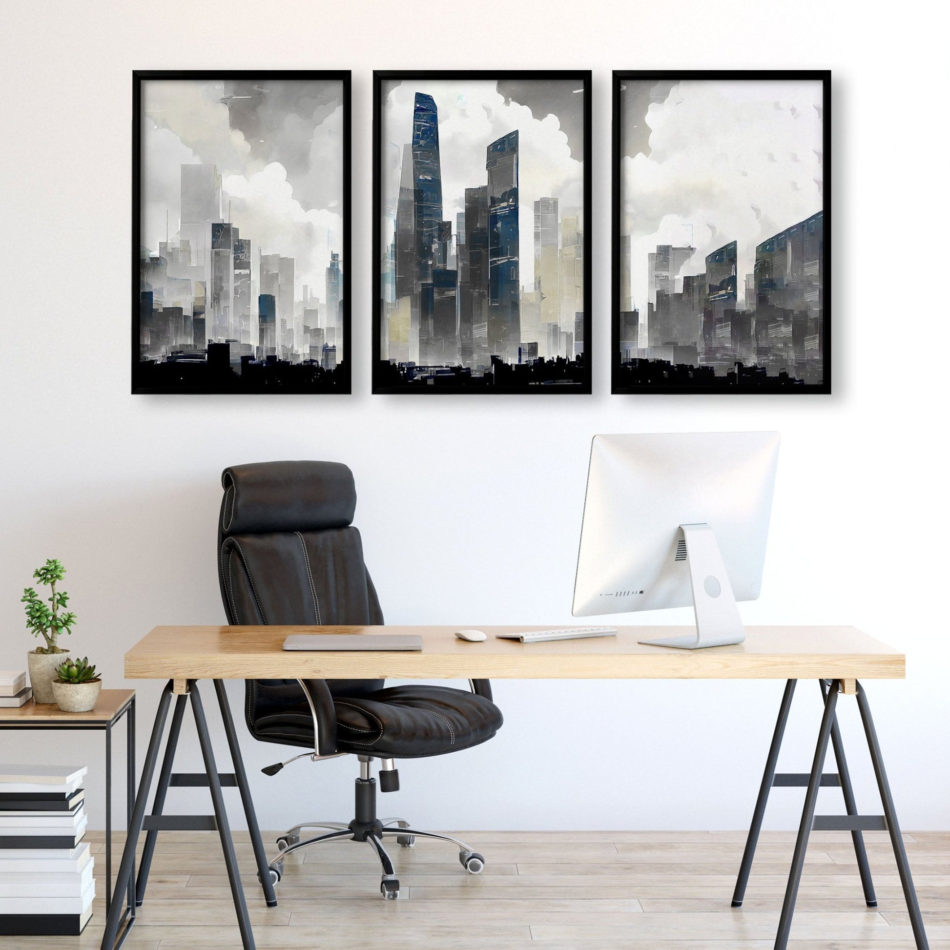 Contemporary Art Wall Decor | Set of 3 Urban Skyscrapers Wall art Prints