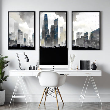Contemporary Art Wall Decor | Set of 3 Urban Skyscrapers Wall art Prints