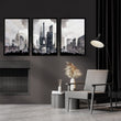 Contemporary Artwork Paris Skyline wall art | Monochrome Watercolour Eiffel Tower & Sacré-Cœur Grey City Scene displayed on a wall in a styled room