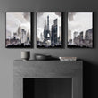 Contemporary Artwork Paris Skyline wall art | Monochrome Watercolour Eiffel Tower & Sacré-Cœur Grey City Scene displayed on a wall in a styled room — view 2
