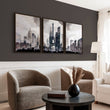 Contemporary Artwork Paris Skyline wall art | Monochrome Watercolour Eiffel Tower & Sacré-Cœur Grey City Scene displayed on a wall in a styled room — view 3