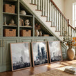 Contemporary Wall Art Large London Skyline Grey Watercolour Cityscape displayed on a wall in a styled room — view 2