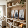 Contemporary Wall Art Large London Skyline Grey Watercolour Cityscape displayed on a wall in a styled room — view 3