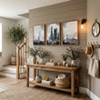 Contemporary Wall Art Large London Skyline Grey Watercolour Cityscape displayed on a wall in a styled room — view 8