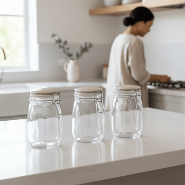 Country Cottage Set of 3 Glass Jars in a Basket