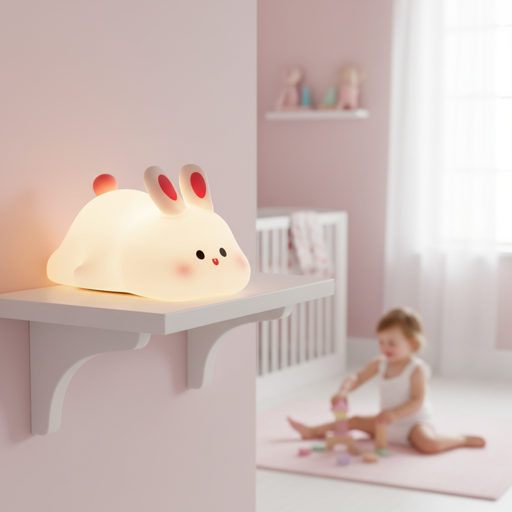 Cute LED Night Light Touch Sensor Cartoon Kid's Nightlights Big Face Rabbit Silicone Night Light Christmas Gift Bedside Lamp Home Decor