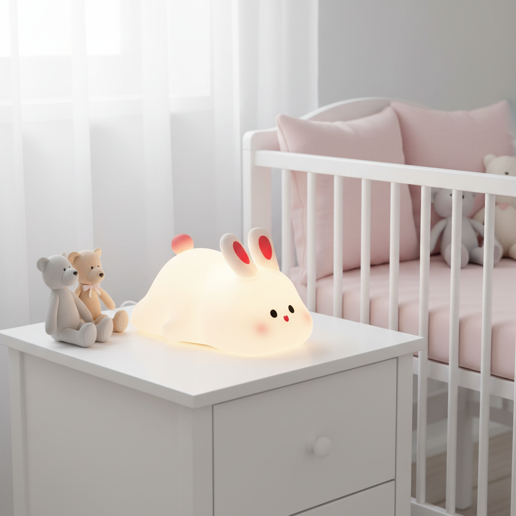 Cute LED Night Light Touch Sensor Cartoon Kid's Nightlights Big Face Rabbit Silicone Night Light Christmas Gift Bedside Lamp Home Decor