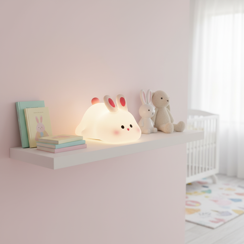 Cute LED Night Light Touch Sensor Cartoon Kid's Nightlights Big Face Rabbit Silicone Night Light Christmas Gift Bedside Lamp Home Decor