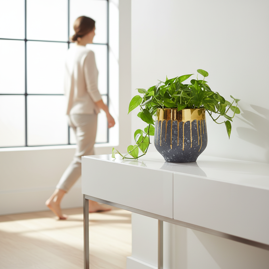 Cyrus Grey and Gold Finish Planter