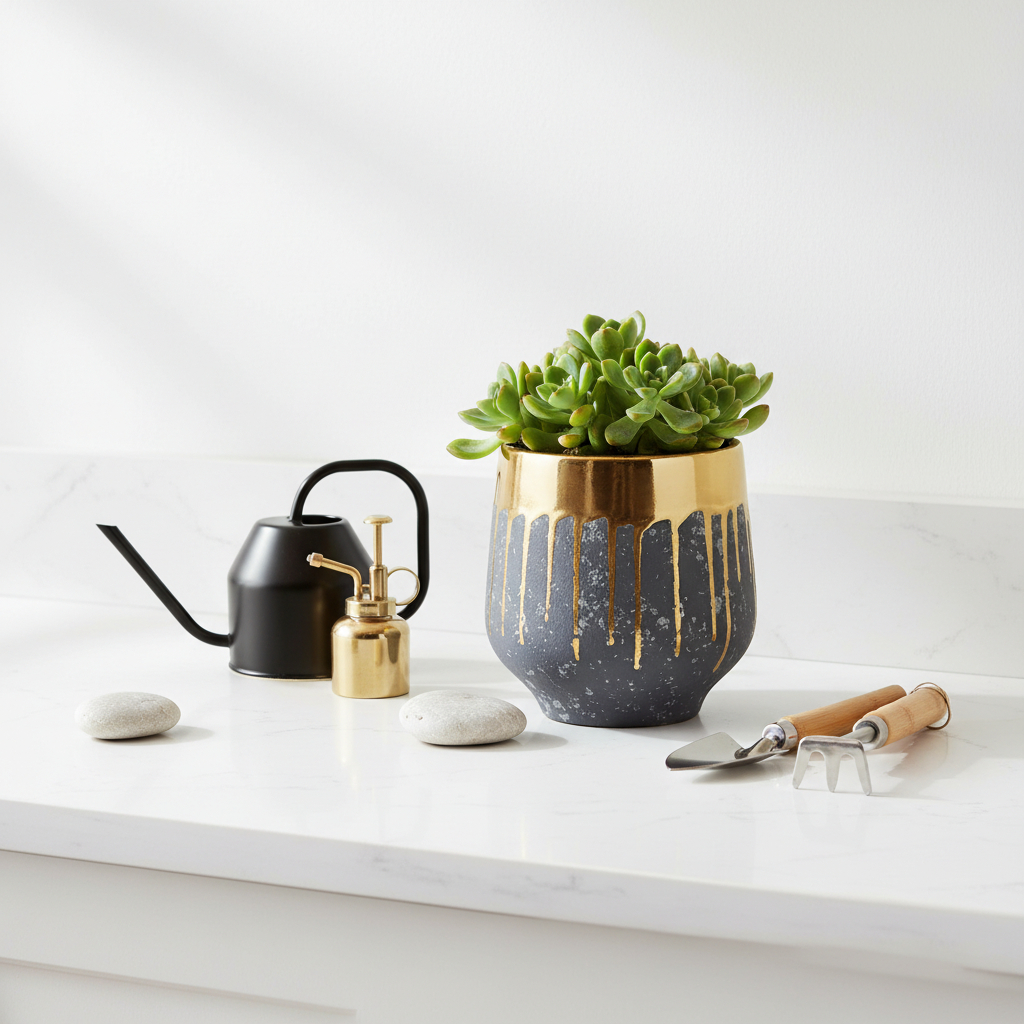 Cyrus Grey and Gold Finish Planter
