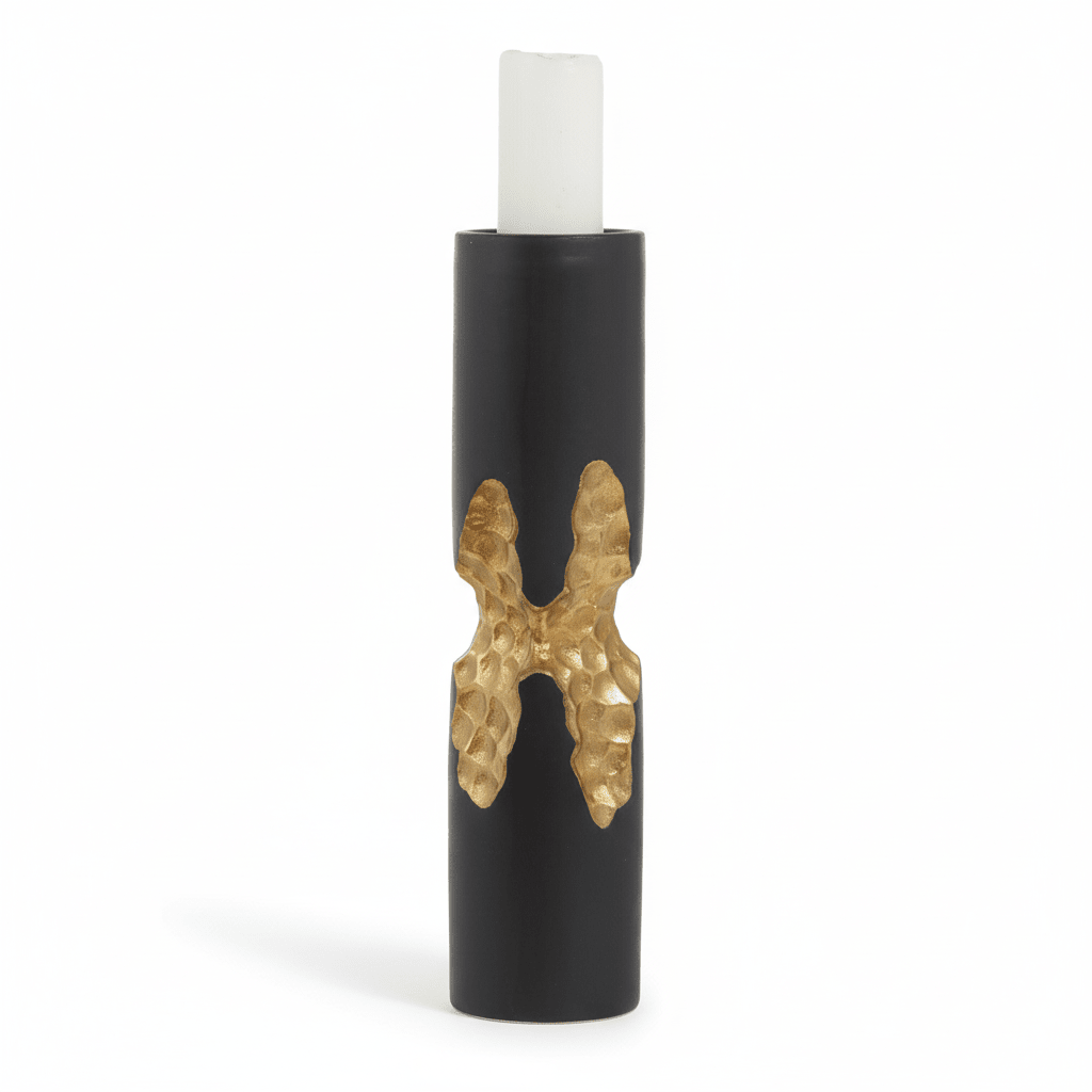 Daito Large Black and Gold Finish Candle Holder