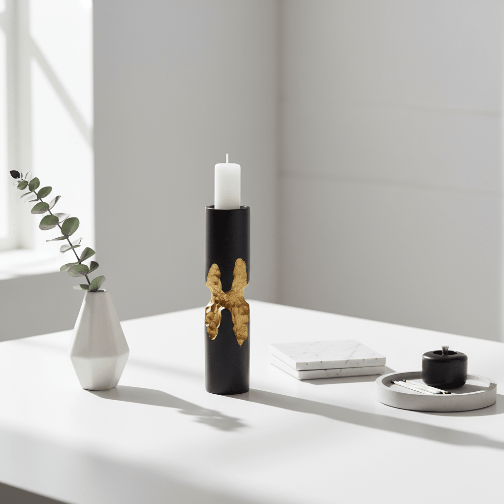 Daito Large Black and Gold Finish Candle Holder