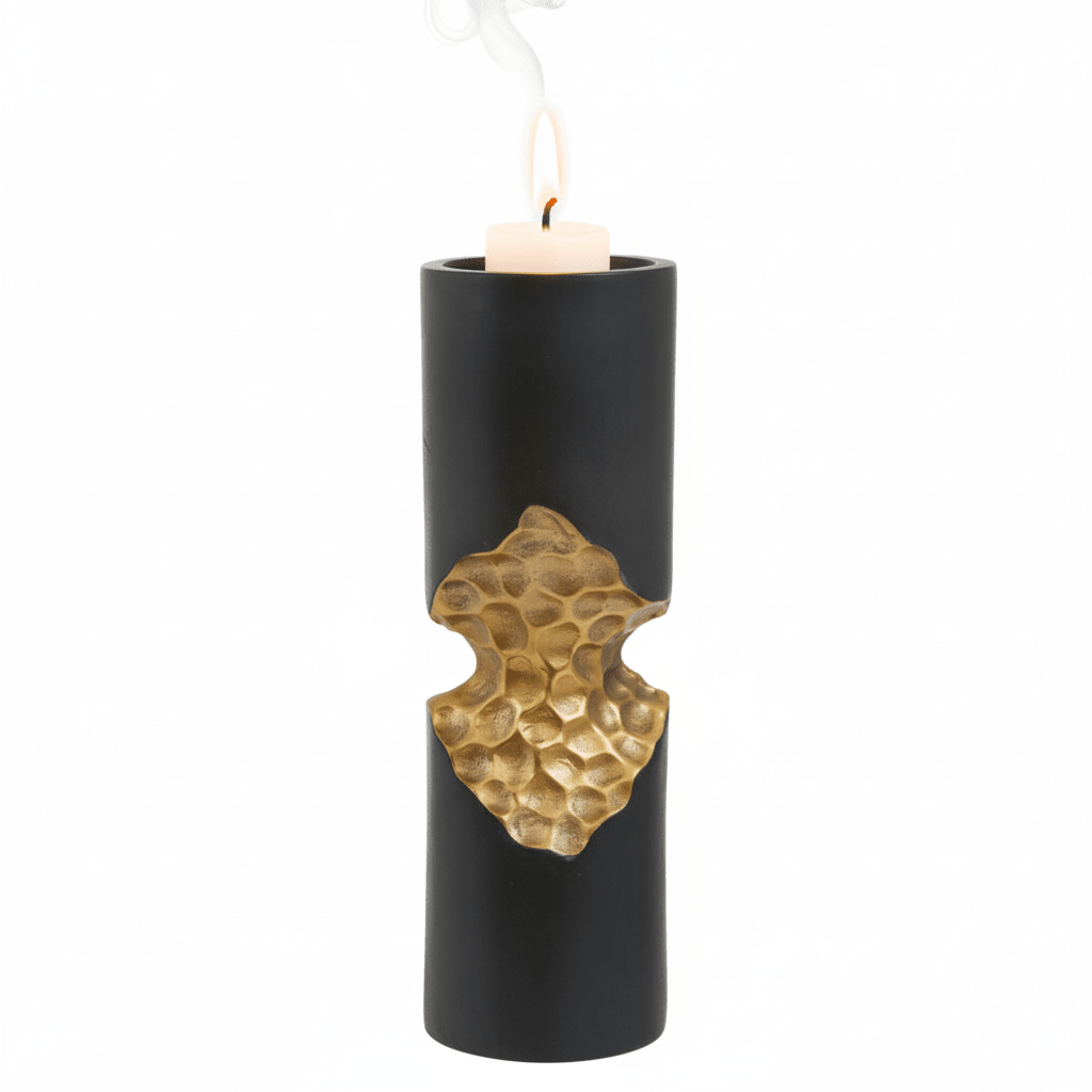 Daito Small Black and Gold Finish Candle Holder