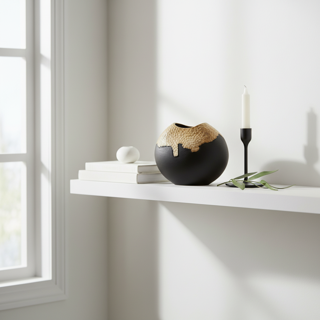 Daito Large Black and Gold Round Vase