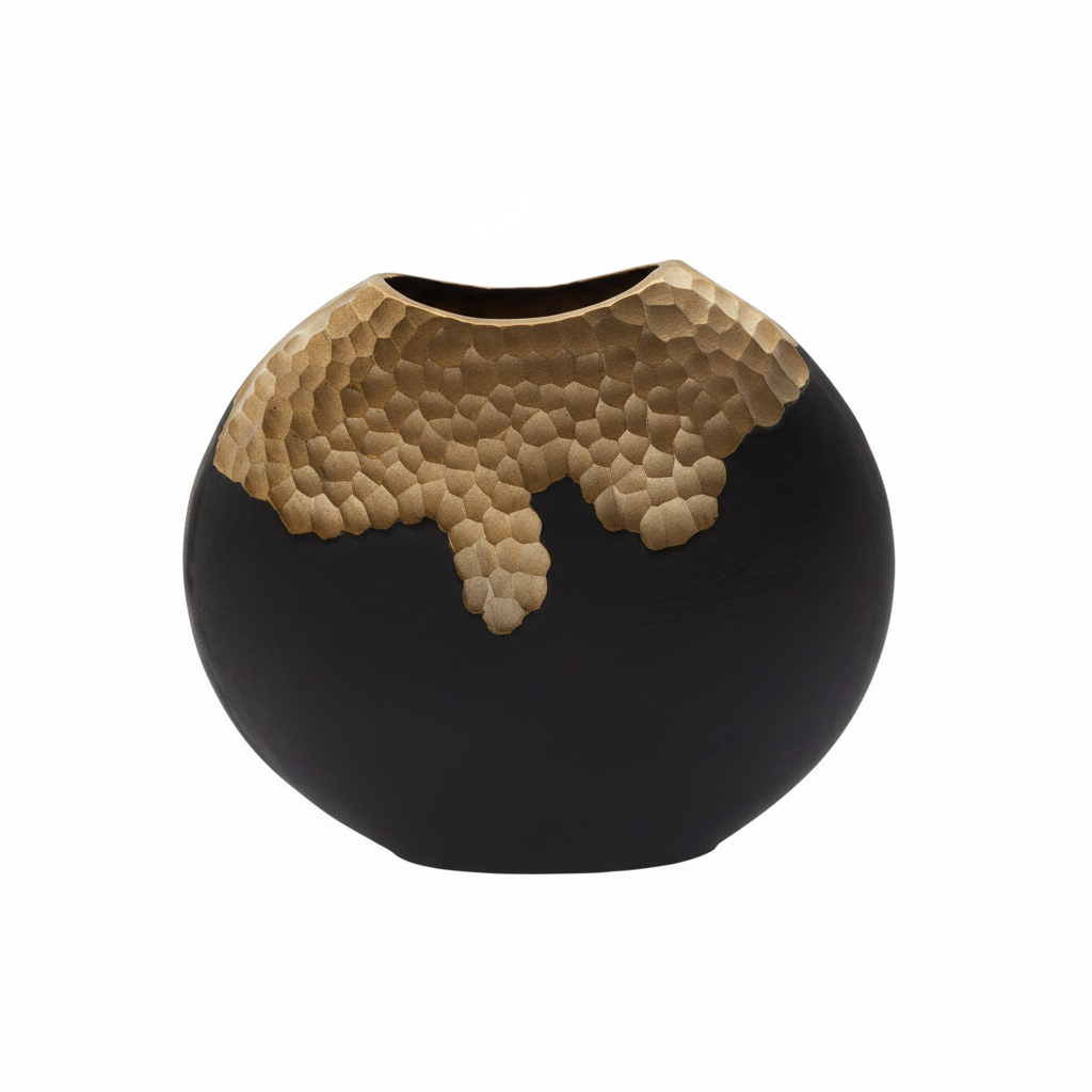 Daito Small Black And Gold Round Vase