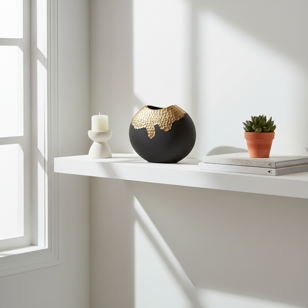 Daito Small Black And Gold Round Vase