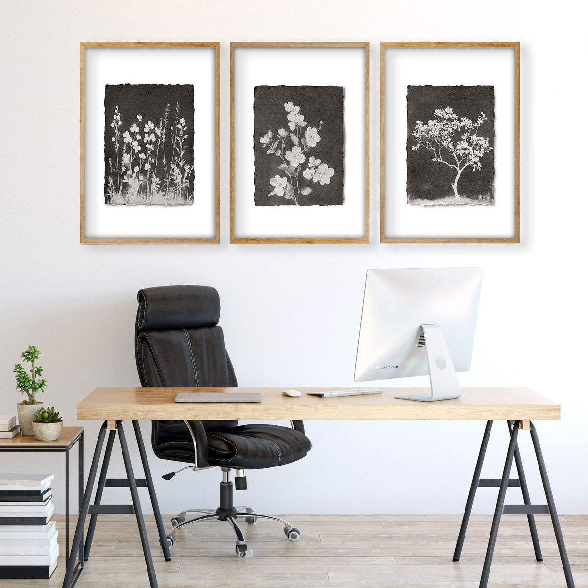 Dark Brown Wall Art Botanical Wildflowers & Blossom Tree wall art displayed on a wall in a styled room — view 2