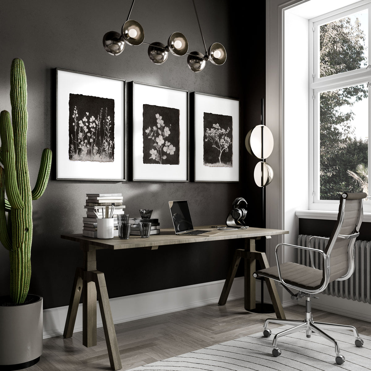 Dark Brown Wall Art Botanical Wildflowers & Blossom Tree wall art displayed on a wall in a styled room — view 6