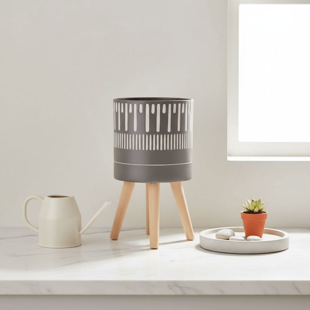 Darnell Large Black And White Finish Planter
