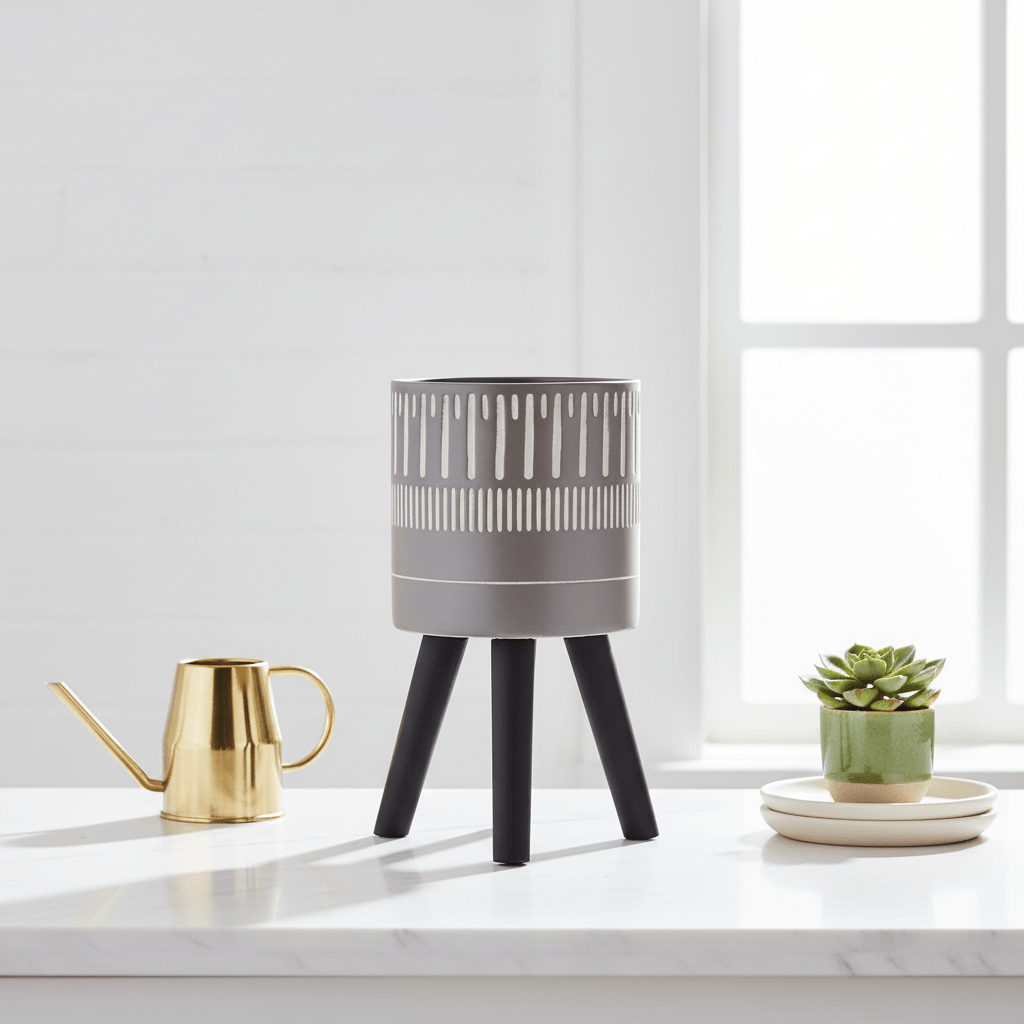 Darnell Small Black And White Finish Planter