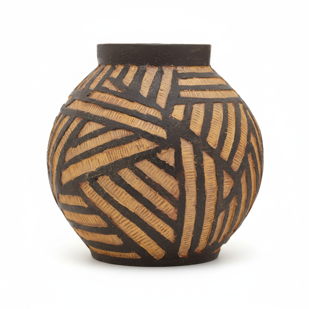Darnell Round Natural And Black Planter